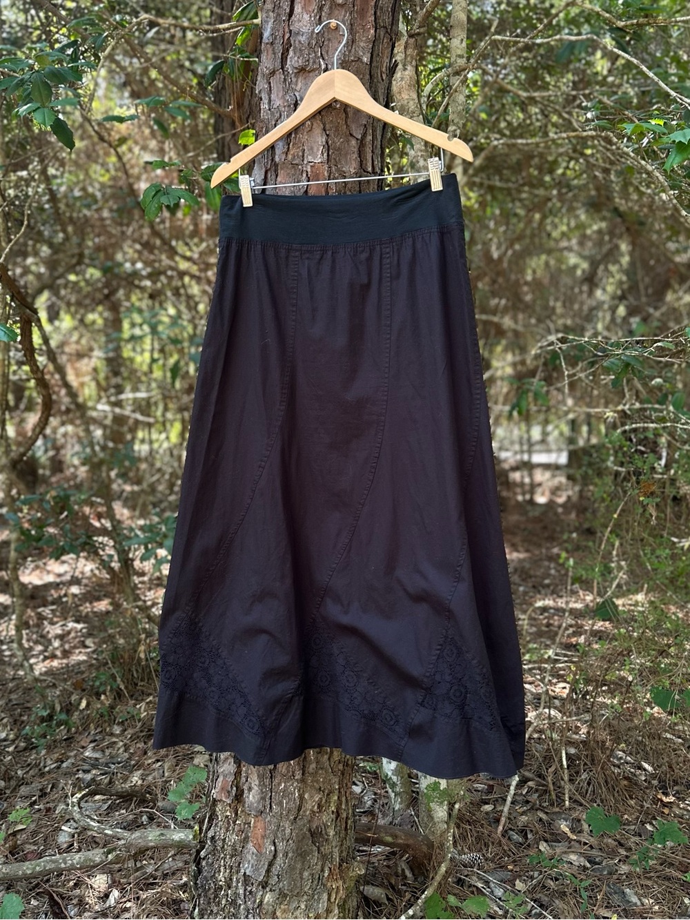 Contrast Black Boho A-Line Maxi Skirt Size large